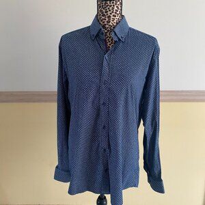 GUIDE LONDON PREMIUM RANGE Men's Size Medium  Navy Geometric Dress Shirt‎